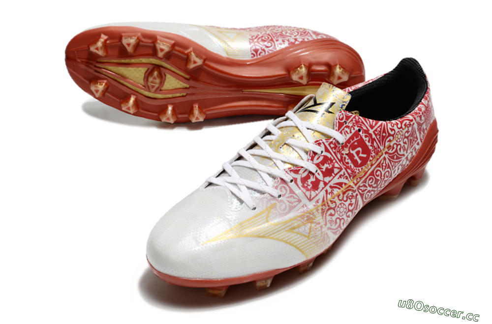 Men's Mizuno Morelia Neo FG Firm Ground Low-Tops Football Boots - White/Red/Gold 3