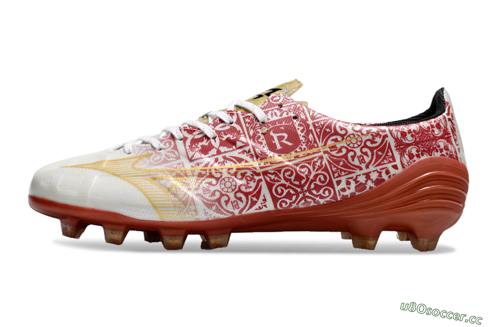 Men's Mizuno Morelia Neo FG Firm Ground Low-Tops Football Boots - White/Red/Gold 0