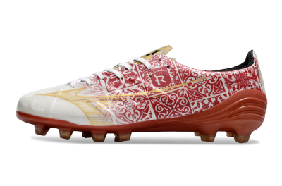 Men's Mizuno Morelia Neo FG Firm Ground Low-Tops Football Boots - White/Red/Gold