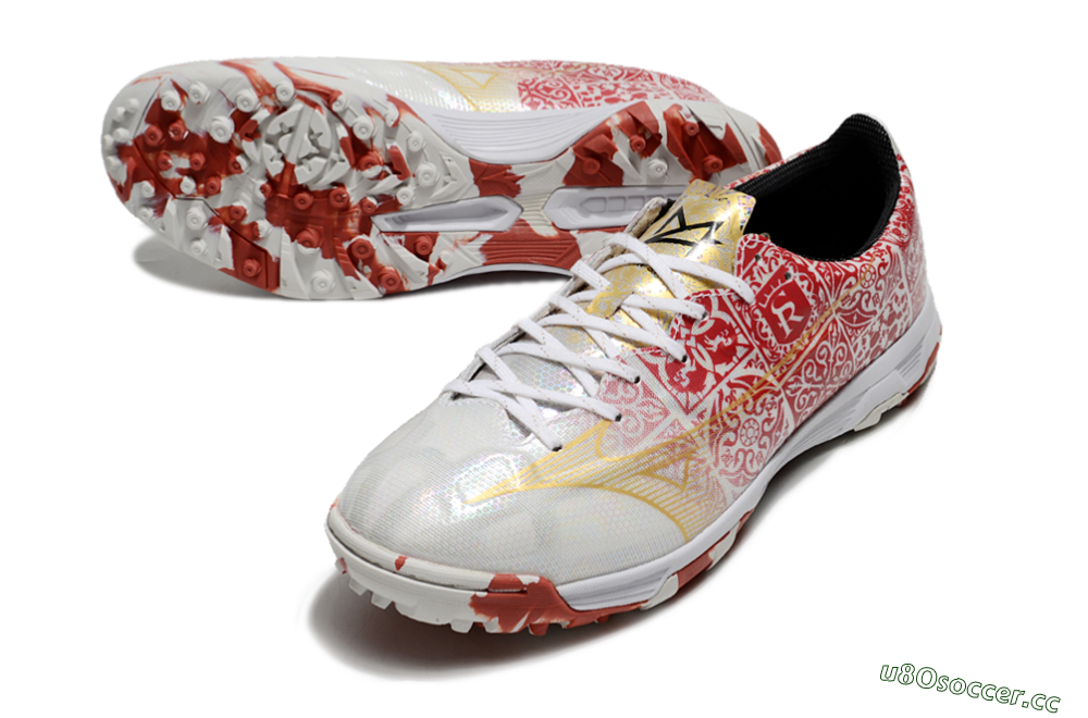 Men's Mizuno Morelia Neo TF Artificial Turf Low-Tops Football Shoes - White/Red/Gold 3