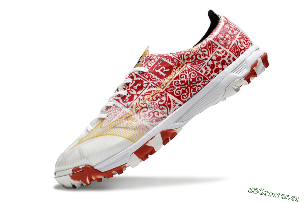 Men's Mizuno Morelia Neo TF Artificial Turf Low-Tops Football Shoes - White/Red/Gold 5