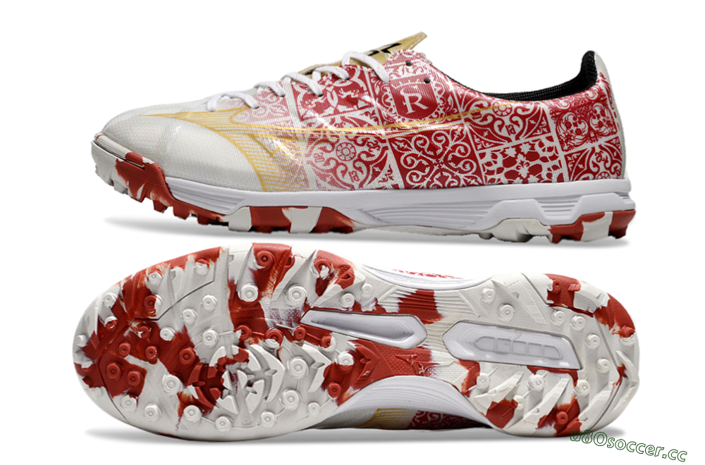 Men's Mizuno Morelia Neo TF Artificial Turf Low-Tops Football Shoes - White/Red/Gold 1