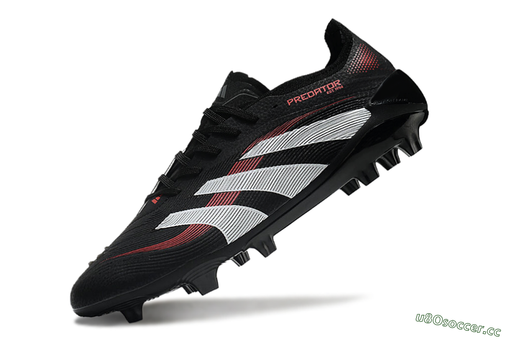 Unisex Adidas Predator Elite 2025 Stealth Victory FG Firm Ground Low-Tops Football Boots - Black/White/Red 5