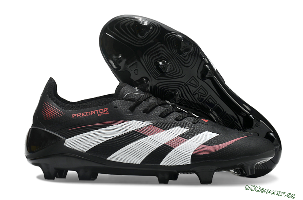 Unisex Adidas Predator Elite 2025 Stealth Victory FG Firm Ground Low-Tops Football Boots - Black/White/Red 2