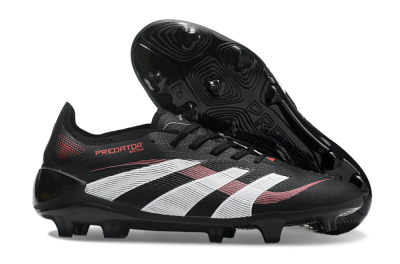 Unisex Adidas Predator Elite 2025 Stealth Victory FG Firm Ground Low-Tops Football Boots - Black/White/Red