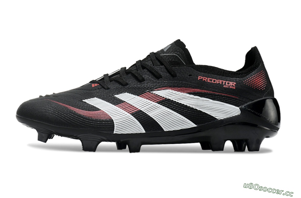Unisex Adidas Predator Elite 2025 Stealth Victory FG Firm Ground Low-Tops Football Boots - Black/White/Red 0
