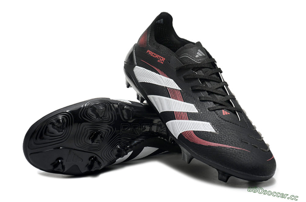 Unisex Adidas Predator Elite 2025 Stealth Victory FG Firm Ground Low-Tops Football Boots - Black/White/Red 3