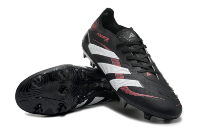 Unisex Adidas Predator Elite 2025 Stealth Victory FG Firm Ground Low-Tops Football Boots - Black/White/Red