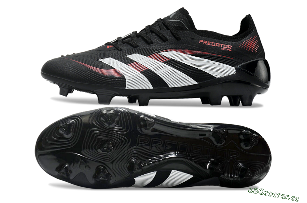 Unisex Adidas Predator Elite 2025 Stealth Victory FG Firm Ground Low-Tops Football Boots - Black/White/Red 1