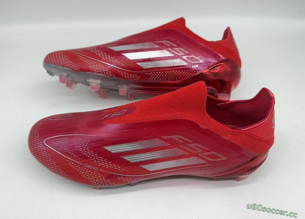 Men's Adidas F50 Elite Laceless FG Firm Ground Low-Tops Football Boots - Red/Silver