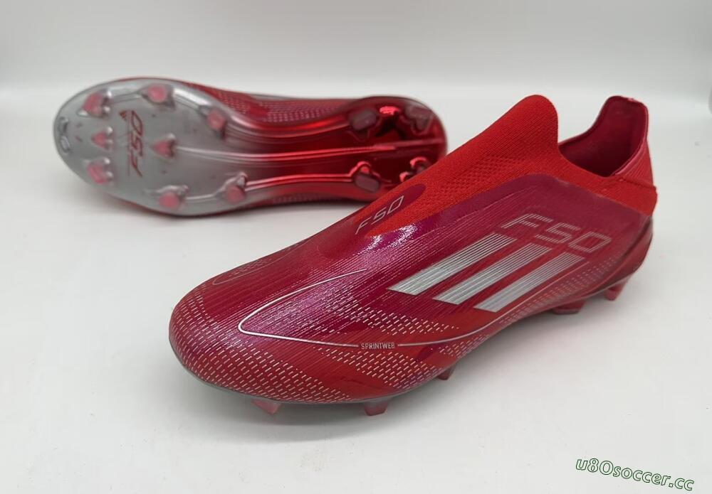 Men's Adidas F50 Elite Laceless FG Firm Ground Low-Tops Football Boots - Red/Silver
