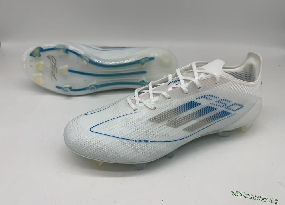 Men's Adidas F50 Elite FG Firm Ground Low-Tops Football Boots - White/Silver/Blue