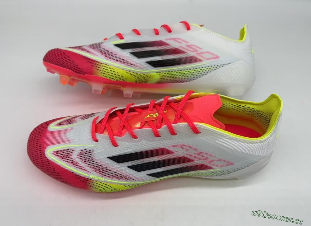 Men's Adidas F50 Elite FG Firm Ground Low-Tops Football Boots - White/Red/Yellow