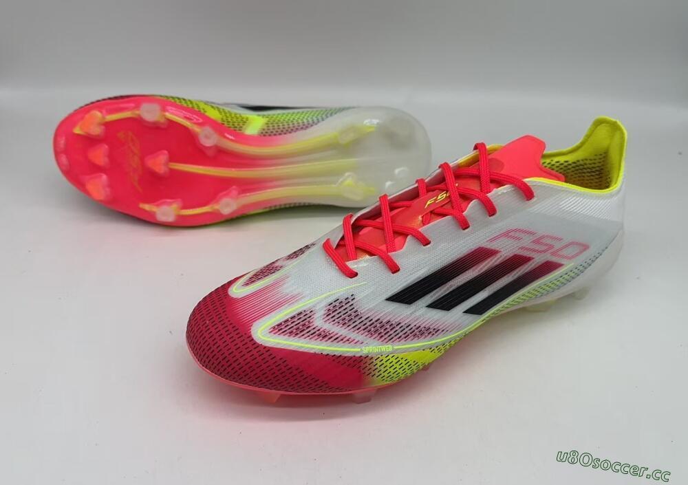Men's Adidas F50 Elite FG Firm Ground Low-Tops Football Boots - White/Red/Yellow