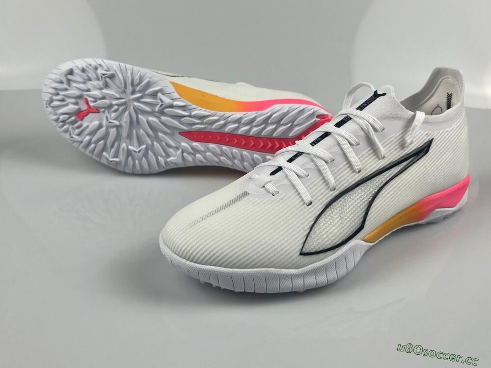 Men's Puma Ultra Ultimate TF Artificial Turf Low-Tops Football Shoes - White/Black/Yellow/Pink