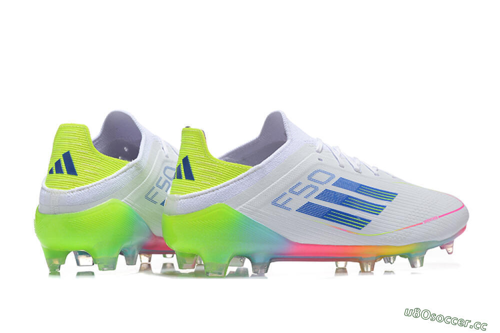 Men's Adidas F50 Elite FG Firm Ground Low-Tops Football Boots - White/Blue/Yellow/Pink 6