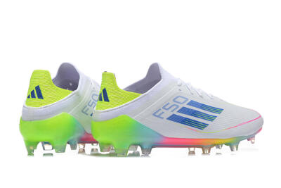 Men's Adidas F50 Elite FG Firm Ground Low-Tops Football Boots - White/Blue/Yellow/Pink