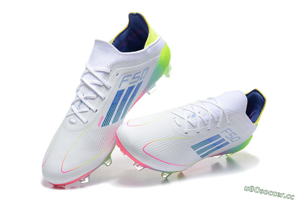 Men's Adidas F50 Elite FG Firm Ground Low-Tops Football Boots - White/Blue/Yellow/Pink 3