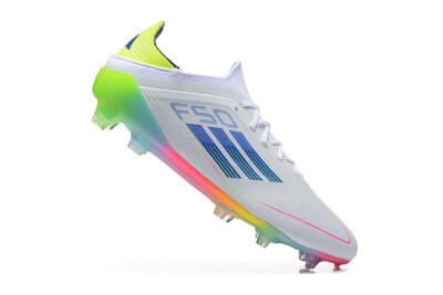 Men's Adidas F50 Elite FG Firm Ground Low-Tops Football Boots - White/Blue/Yellow/Pink