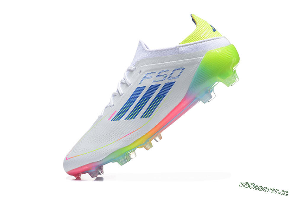 Men's Adidas F50 Elite FG Firm Ground Low-Tops Football Boots - White/Blue/Yellow/Pink 5