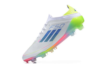 Men's Adidas F50 Elite FG Firm Ground Low-Tops Football Boots - White/Blue/Yellow/Pink