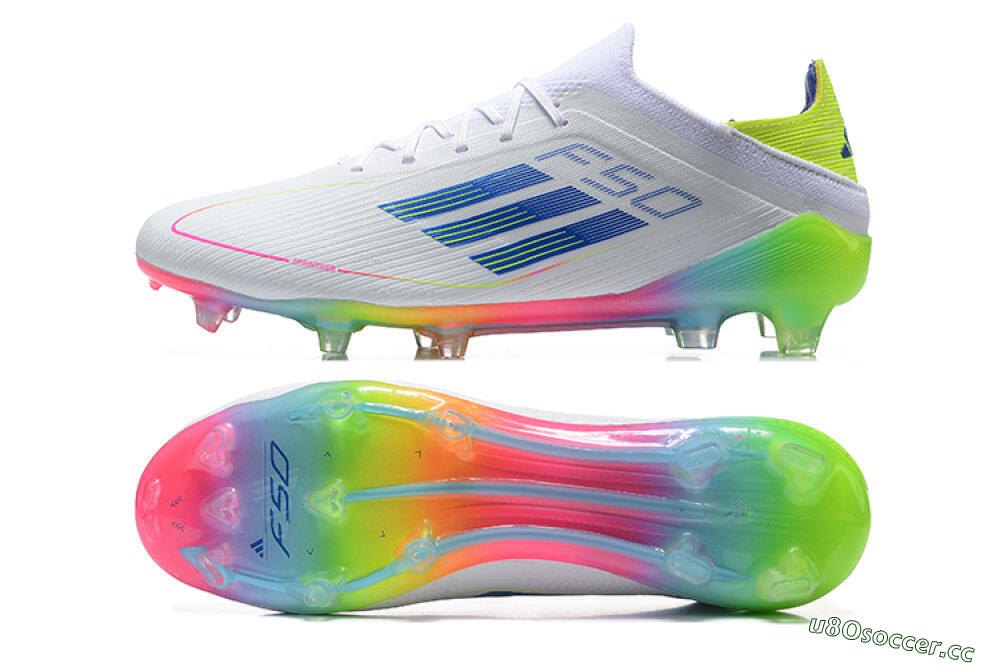 Men's Adidas F50 Elite FG Firm Ground Low-Tops Football Boots - White/Blue/Yellow/Pink 1