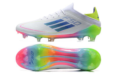 Men's Adidas F50 Elite FG Firm Ground Low-Tops Football Boots - White/Blue/Yellow/Pink
