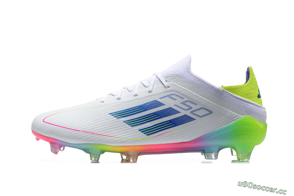 Men's Adidas F50 Elite FG Firm Ground Low-Tops Football Boots - White/Blue/Yellow/Pink 0