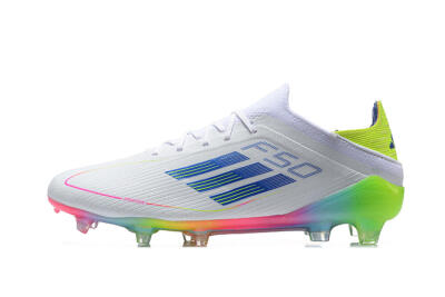 Men's Adidas F50 Elite FG Firm Ground Low-Tops Football Boots - White/Blue/Yellow/Pink