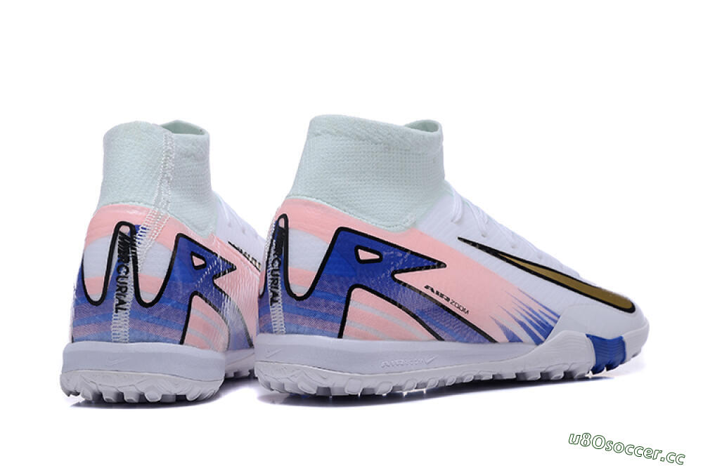 Unisex Nike Air Zoom Mercurial Superfly 10 Elite TF Artificial Turf High-Tops Football Shoes - White/Gold/Blue/Pink 6