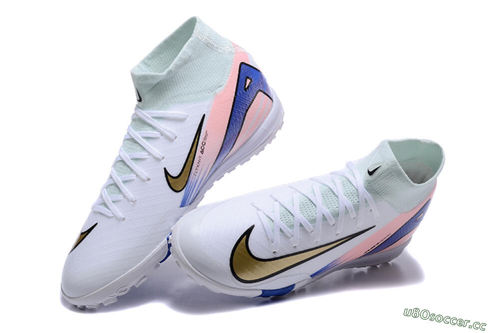Unisex Nike Air Zoom Mercurial Superfly 10 Elite TF Artificial Turf High-Tops Football Shoes - White/Gold/Blue/Pink 3