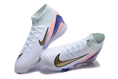 Unisex Nike Air Zoom Mercurial Superfly 10 Elite TF Artificial Turf High-Tops Football Shoes - White/Gold/Blue/Pink