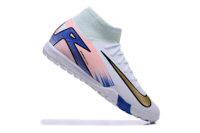 Unisex Nike Air Zoom Mercurial Superfly 10 Elite TF Artificial Turf High-Tops Football Shoes - White/Gold/Blue/Pink