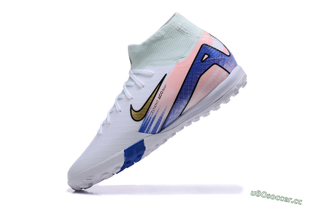 Unisex Nike Air Zoom Mercurial Superfly 10 Elite TF Artificial Turf High-Tops Football Shoes - White/Gold/Blue/Pink 5