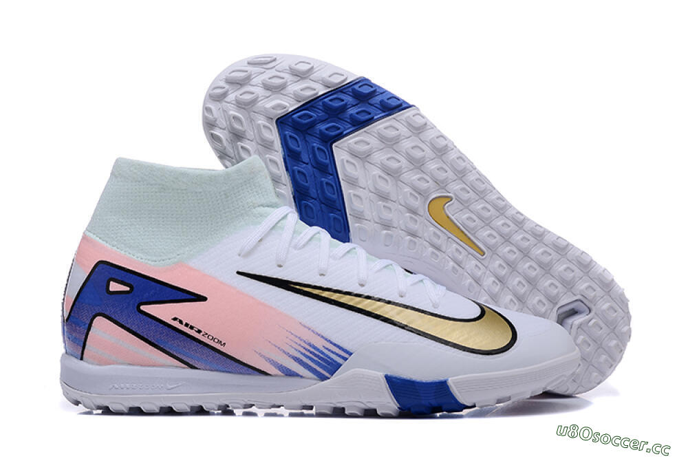 Unisex Nike Air Zoom Mercurial Superfly 10 Elite TF Artificial Turf High-Tops Football Shoes - White/Gold/Blue/Pink 2