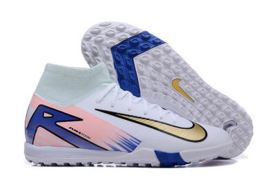 Unisex Nike Air Zoom Mercurial Superfly 10 Elite TF Artificial Turf High-Tops Football Shoes - White/Gold/Blue/Pink