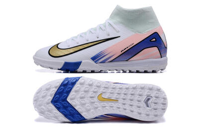 Unisex Nike Air Zoom Mercurial Superfly 10 Elite TF Artificial Turf High-Tops Football Shoes - White/Gold/Blue/Pink