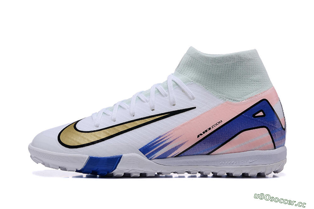 Unisex Nike Air Zoom Mercurial Superfly 10 Elite TF Artificial Turf High-Tops Football Shoes - White/Gold/Blue/Pink 0