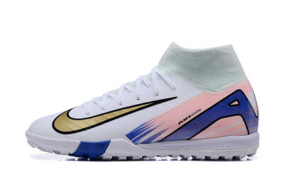 Unisex Nike Air Zoom Mercurial Superfly 10 Elite TF Artificial Turf High-Tops Football Shoes - White/Gold/Blue/Pink