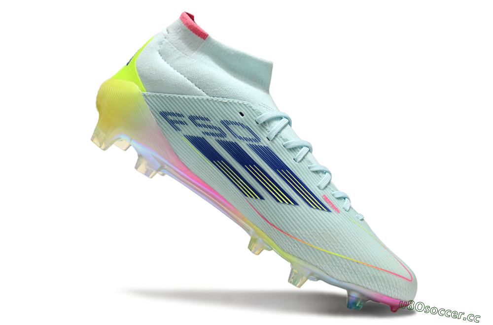 Men's Adidas F50 Elite Mid FG Firm Ground High-Tops Football Boots - Jade/Yellow/Pink/Gold 4