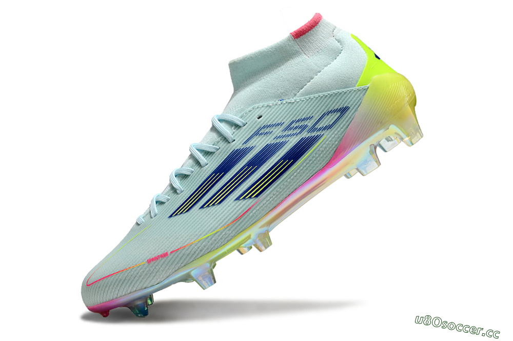 Men's Adidas F50 Elite Mid FG Firm Ground High-Tops Football Boots - Jade/Yellow/Pink/Gold 5