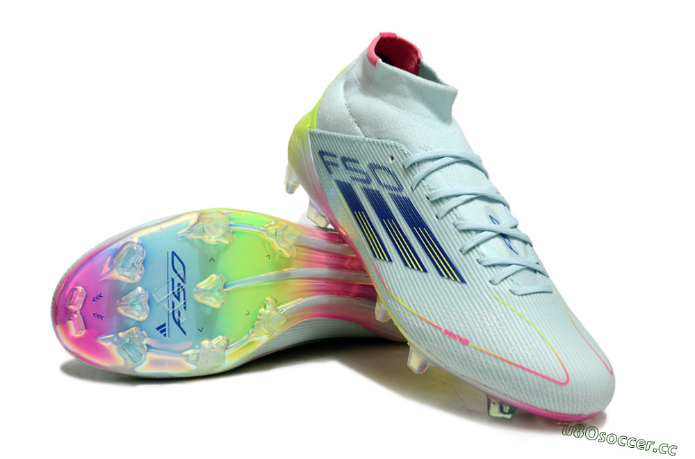 Men's Adidas F50 Elite Mid FG Firm Ground High-Tops Football Boots - Jade/Yellow/Pink/Gold 3