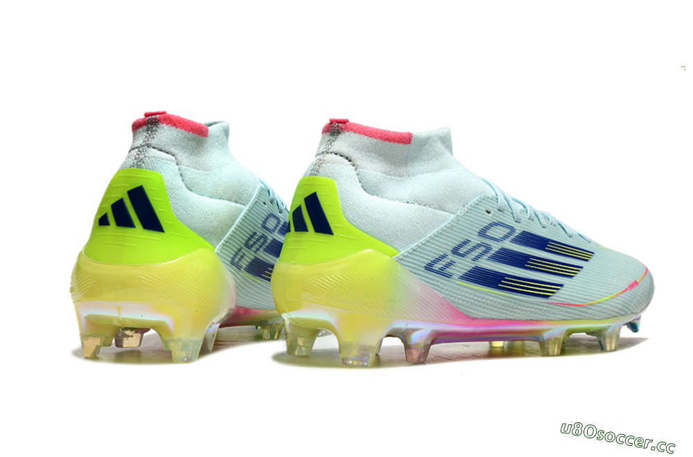 Men's Adidas F50 Elite Mid FG Firm Ground High-Tops Football Boots - Jade/Yellow/Pink/Gold 6