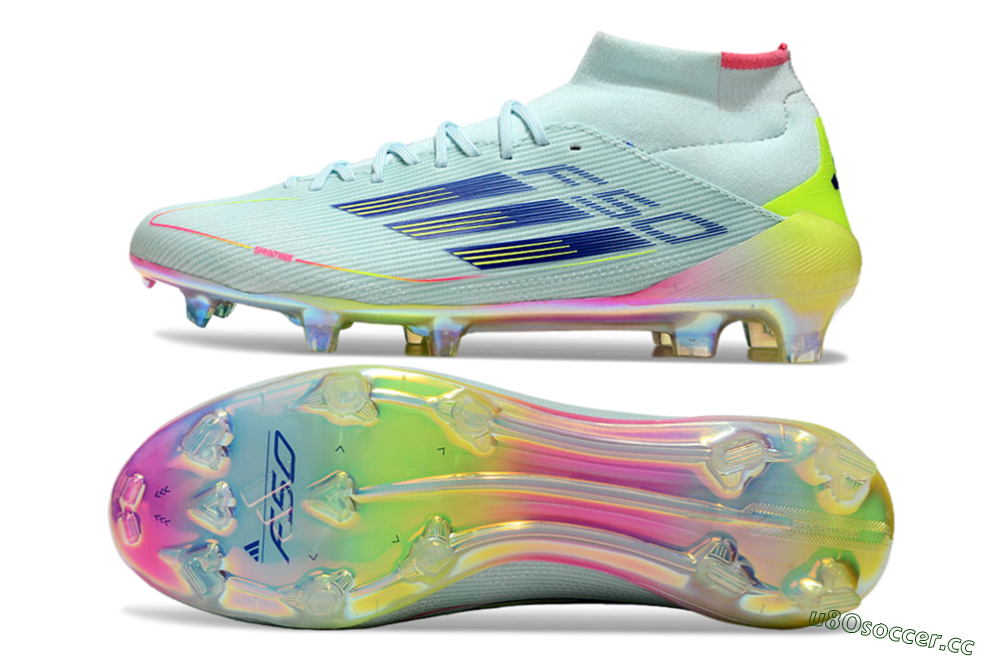 Men's Adidas F50 Elite Mid FG Firm Ground High-Tops Football Boots - Jade/Yellow/Pink/Gold 1