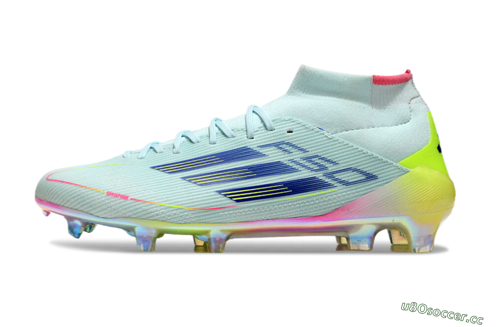 Men's Adidas F50 Elite Mid FG Firm Ground High-Tops Football Boots - Jade/Yellow/Pink/Gold 0