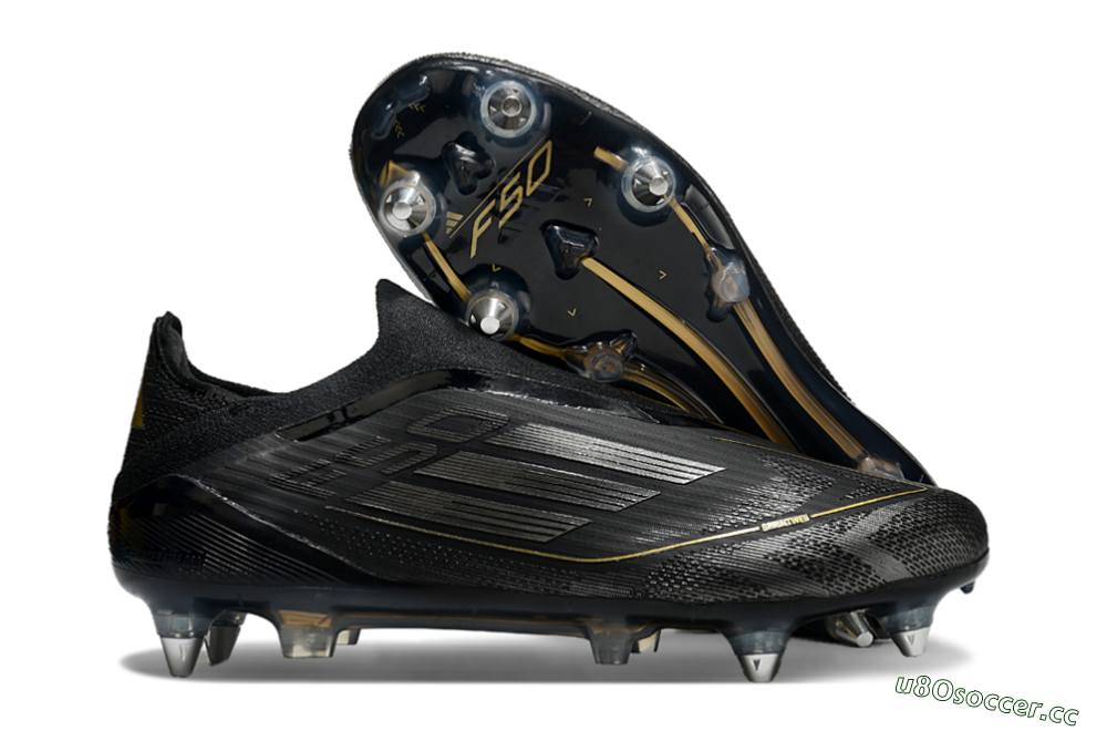 Men's Adidas F50 Elite Laceless SG Soft Ground Low-Tops Football Boots - Black/Silver/Gold 2