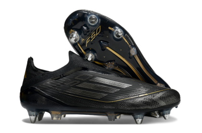 Men's Adidas F50 Elite Laceless SG Soft Ground Low-Tops Football Boots - Black/Silver/Gold