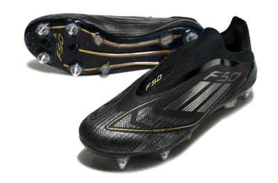 Men's Adidas F50 Elite Laceless SG Soft Ground Low-Tops Football Boots - Black/Silver/Gold