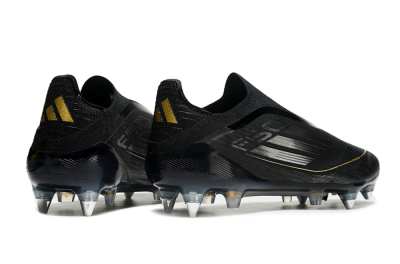 Men's Adidas F50 Elite Laceless SG Soft Ground Low-Tops Football Boots - Black/Silver/Gold
