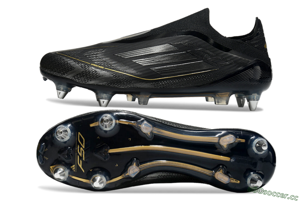 Men's Adidas F50 Elite Laceless SG Soft Ground Low-Tops Football Boots - Black/Silver/Gold 1